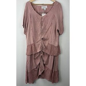 Rose Pink  Embroidered Boho Patchwork 2-Pc‎ Skirt Midi Set NEW Western Peasant